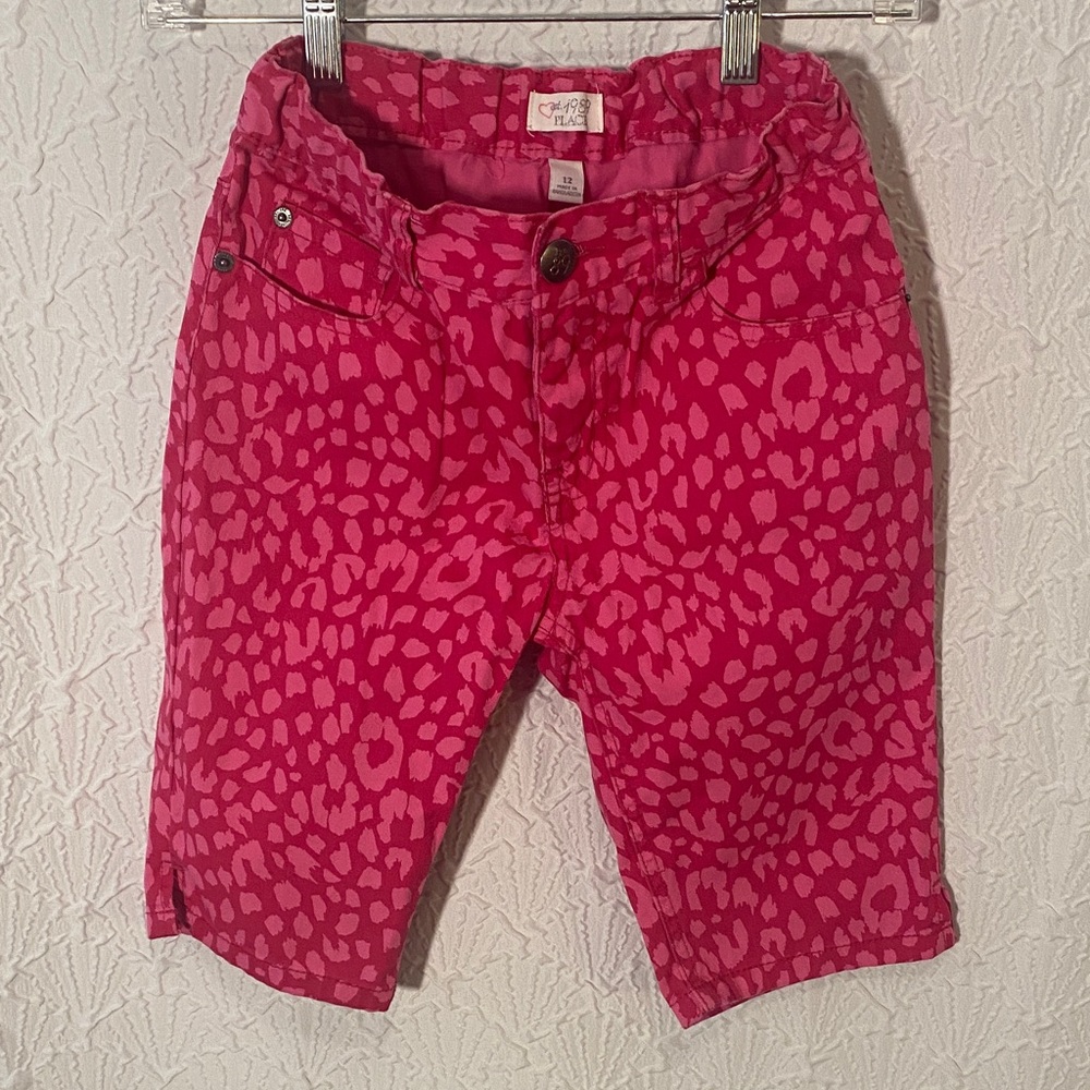 1989 Place Vibrant Pink Animal Print Girls Shorts Size 12 Light & Easy Denim